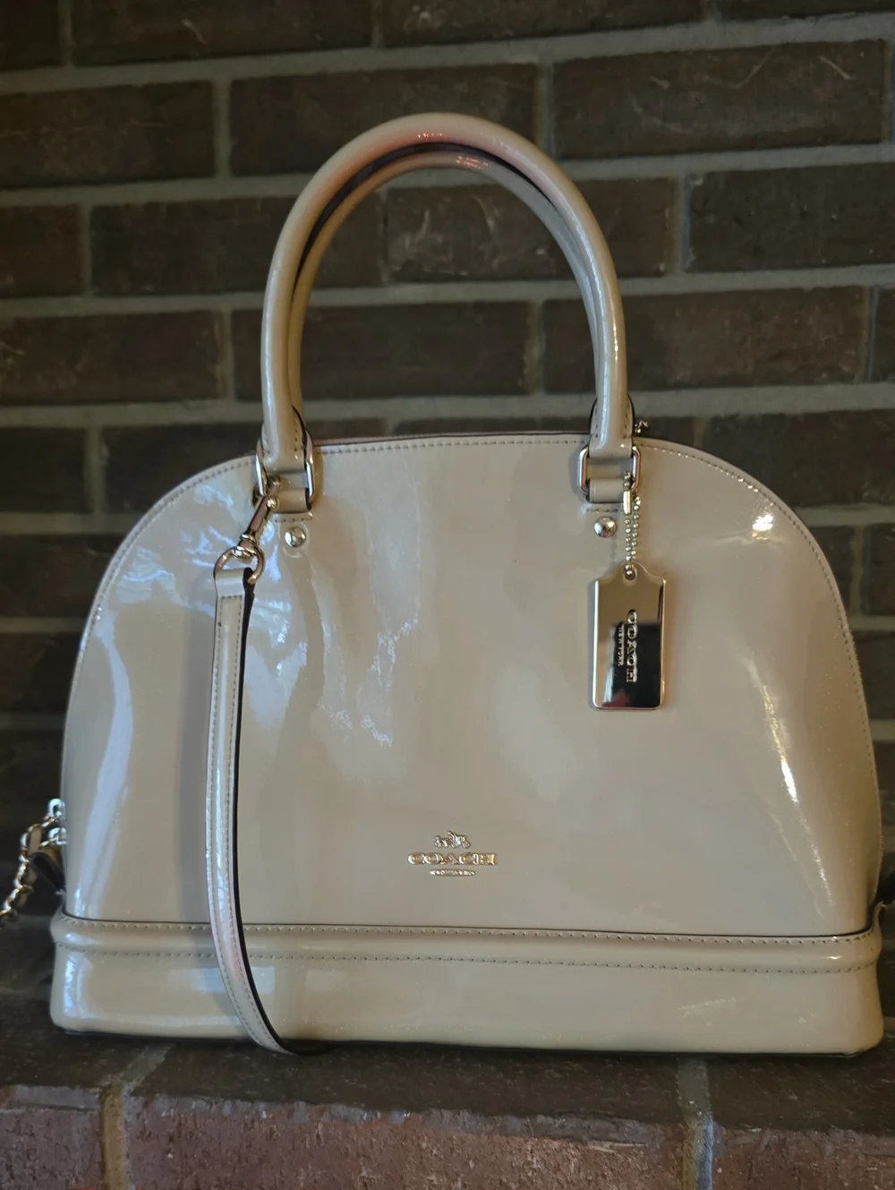 Coach Crossgrain Leather Dome Sierra Satchel - Beige Patent Leather